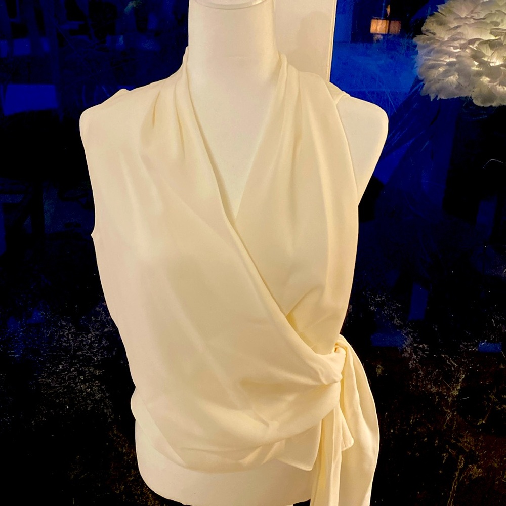 Lafayette 148 NY cream wrap blouse size L